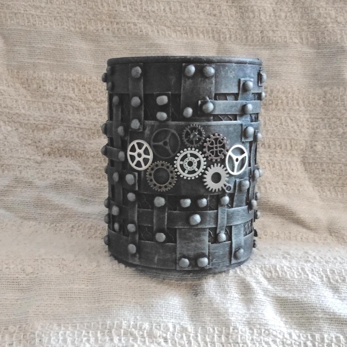 Steampunk Pot / Holder / Silver / Pewter / Vintage Gift / Bookish Gift
