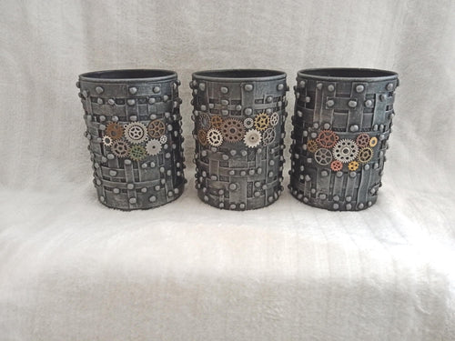 Steampunk Pot / Holder / Silver / Pewter / Vintage Gift / Bookish Gift