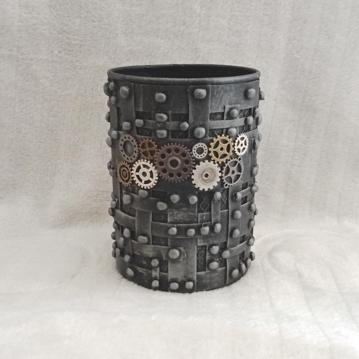 Steampunk Pot / Holder / Silver / Pewter / Vintage Gift / Bookish Gift