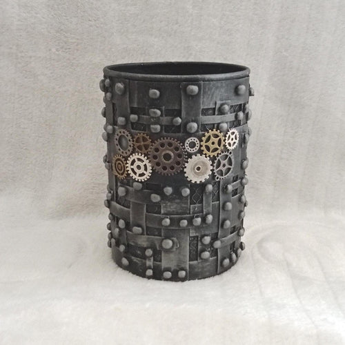 Steampunk Pot / Holder / Silver / Pewter / Vintage Gift / Bookish Gift