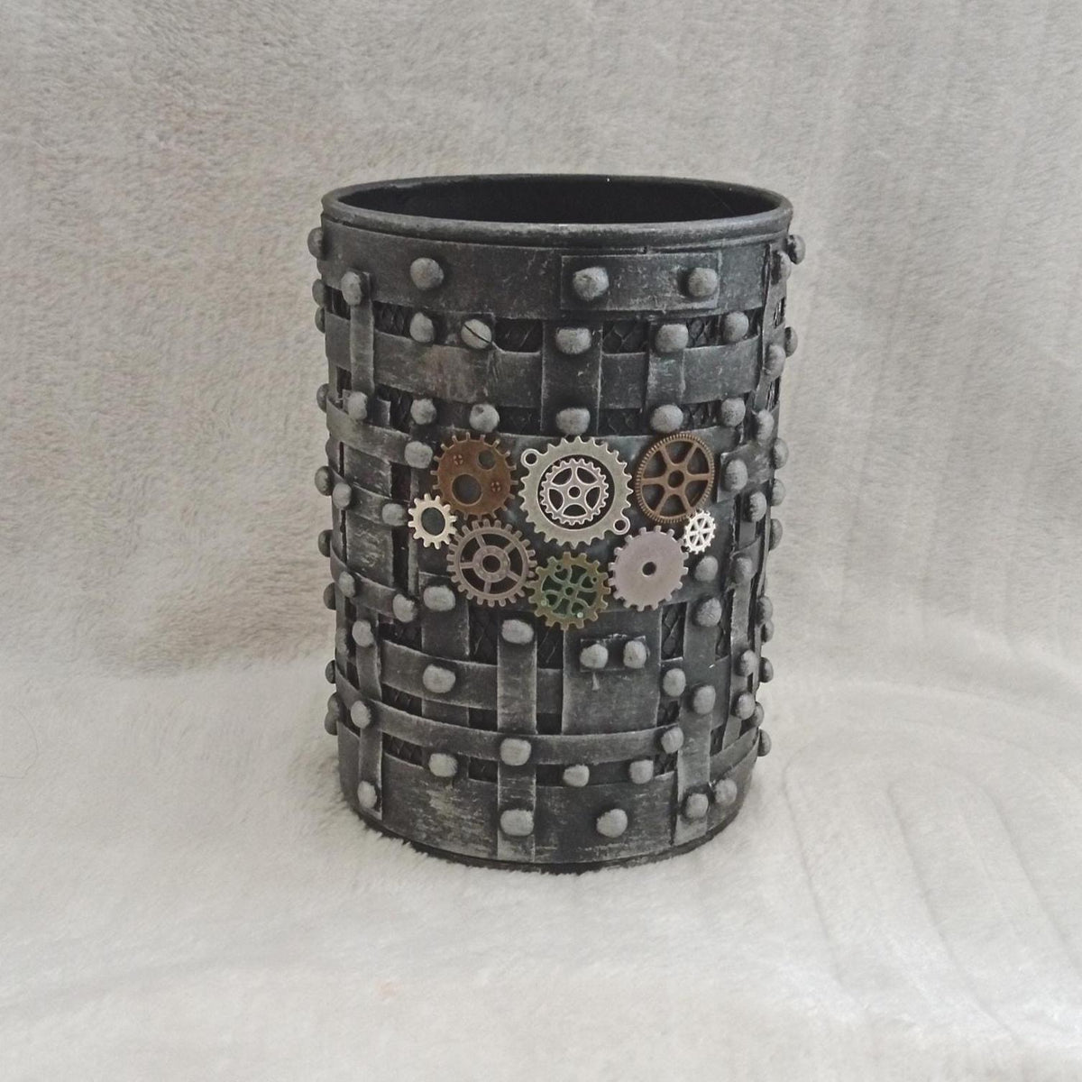 Steampunk Pot / Holder / Silver / Pewter / Vintage Gift / Bookish Gift